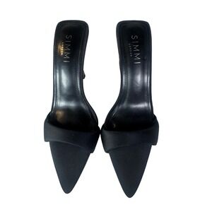 SIMMI LONDON Padded Silky Black Toe Stiletto Heels Mule Shoes‎ Women US 6 UK 4